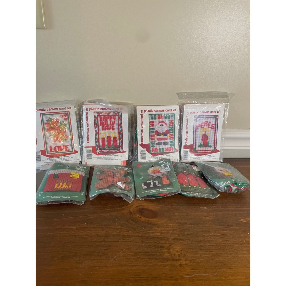 Lot 9 Vintage Christmas Plastic Canvas Kits NeedleMagic California Country DIY